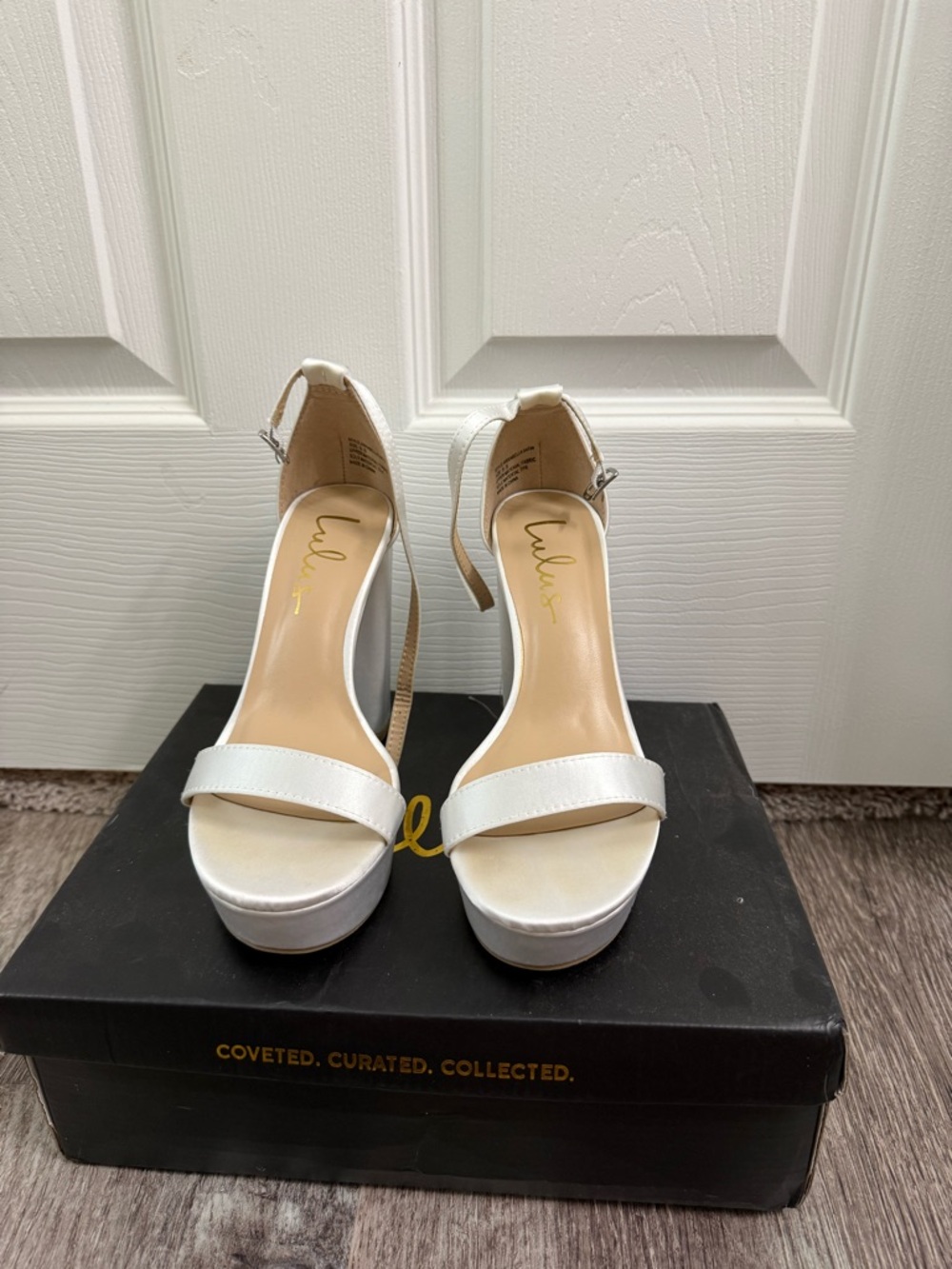 Lulus White Satin Open Toe High Heel Bridal Platform Ankle Strap Pumps Bride 6